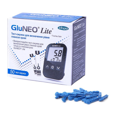 Тест-полоски ГлюНео Лайт (GluNeo Lite), 50 шт. + Ланцеты медицинские для прокола пальца (10 шт.)
