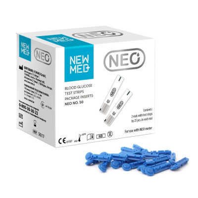 Тест-полоски НьюМед Нео (NewMed Neo), 50 шт. + Ланцеты медицинские для прокола пальца (10 шт.)