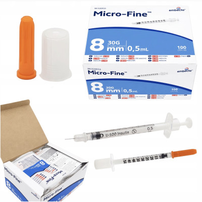 Шприц инсулиновый BD Micro-Fine Plus 0.5 мл U-100 (30G) x 8 мм., 100 шт.