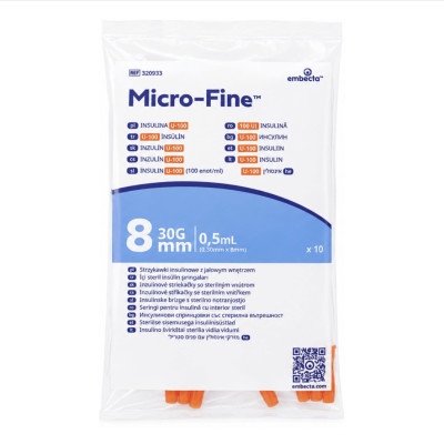 Шприц инсулиновый BD Micro-Fine Plus 0.5 мл U-100 (30G) x 8 мм., 100 шт.