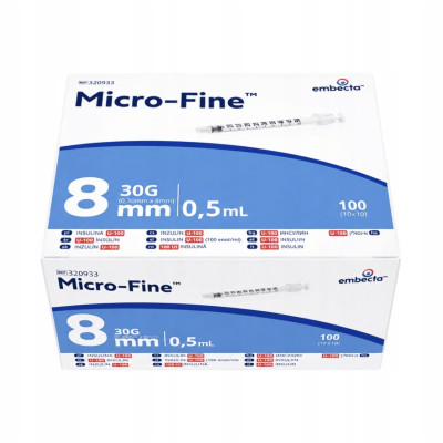 Шприц инсулиновый BD Micro-Fine Plus 0.5 мл U-100 (30G) x 8 мм., 100 шт.