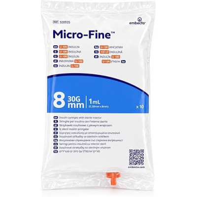 Шприцы инсулиновые с интегрированной иглой BD Micro-Fine Plus 1 мл U-100 (8 мм х 30G), 10 шт.