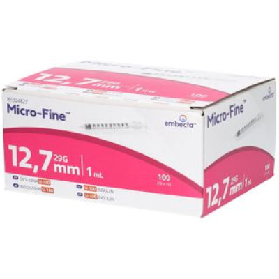Шприцы инсулиновые с интегрированной иглой BD Micro-Fine Plus 1 мл U-100 (12.7 мм х 29G), 100 шт.