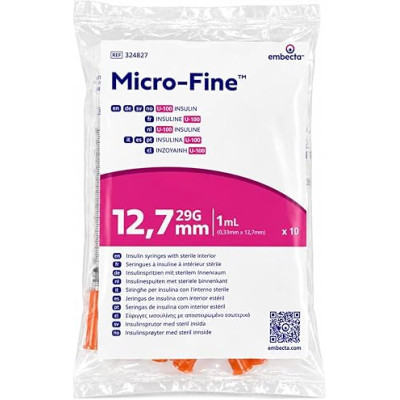 Шприцы инсулиновые с интегрированной иглой BD Micro-Fine Plus 1 мл U-100 (12.7 мм х 29G), 50 шт.