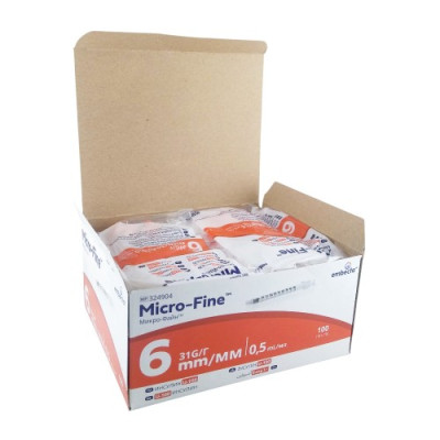 Шприцы инсулиновые Микро-Файн Плюс / Micro-fine Plus U-100/0,5 мл с иглой 31G (0.25мм*6мм), 100 шт.