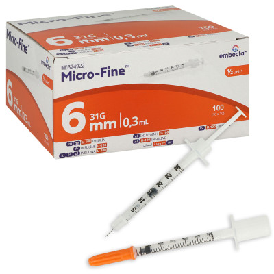 Шприцы инсулиновые Микро-Файн Плюс Деми / Micro-fine Plus Demi U-100/0,3 мл с иглой 31G (0.25мм*6мм), 100 шт.