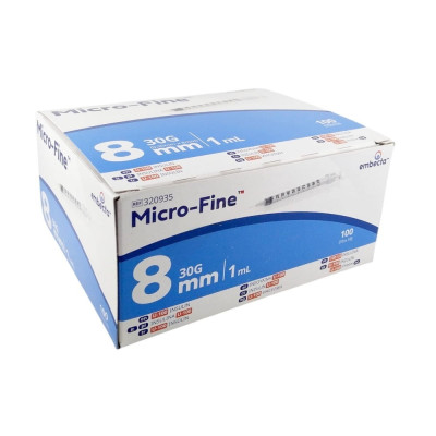 Шприцы инсулиновые с интегрированной иглой BD Micro-Fine Plus 1 мл U-100 (8 мм х 30G), 100 шт.