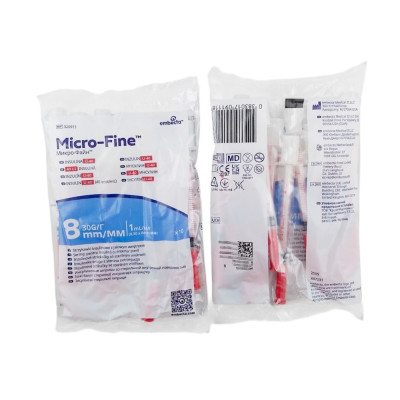 Шприцы инсулиновые с интегрированной иглой BD Micro-Fine Plus 1 мл U-40 (8 мм х 30G), 100 шт.