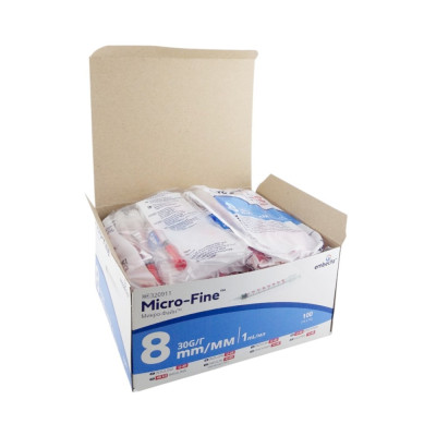 Шприцы инсулиновые с интегрированной иглой BD Micro-Fine Plus 1 мл U-40 (8 мм х 30G), 100 шт.
