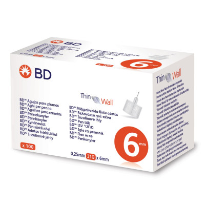 Иглы для инсулиновых ручек "BD Microfine Thin Wall" 6 мм (31G x 0,25 мм), 100 шт. Иглы для инсулиновых ручек "BD Microfine Thin Wall" 6 мм (31G x 0,25 мм), 100 шт.