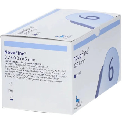 Иглы Новофайн (Novofine) 6 мм 32G, 100 шт.