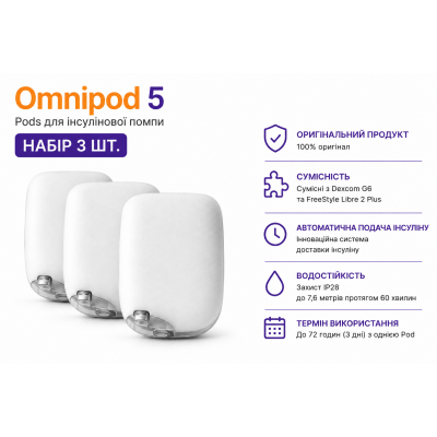 Omnipod 5 (совместимы с Dexcom G6/FreeStyle Libre 2 Plus), 3 штуки
