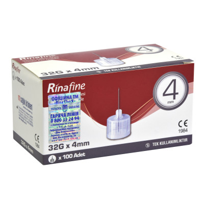 Иглы для инсулиновых шприц-ручек Rinafine (Ринафайн) размер 32G (0.23 мм x 4 мм), 100 шт.
